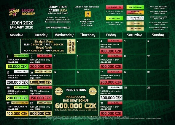Lednové turnaje v pražském casinu Rebuy Stars Luka
